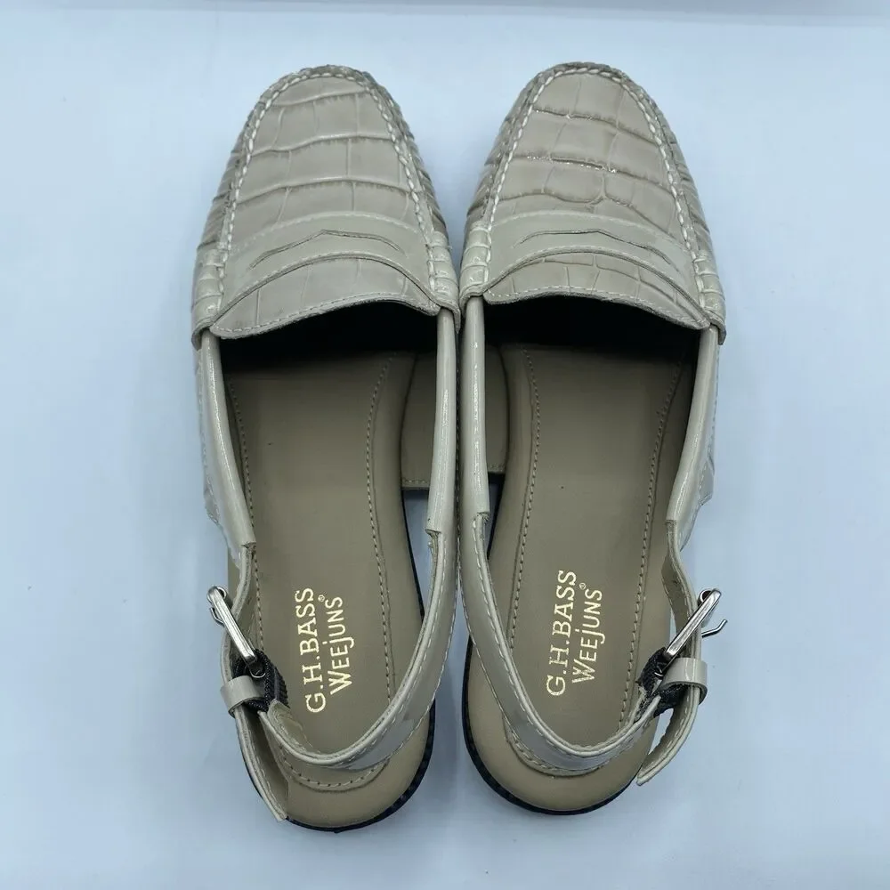 GH Bass Weejuns Whitney Slingback Shoes Womens 6.5M Croco Beige Grey Patent NWB